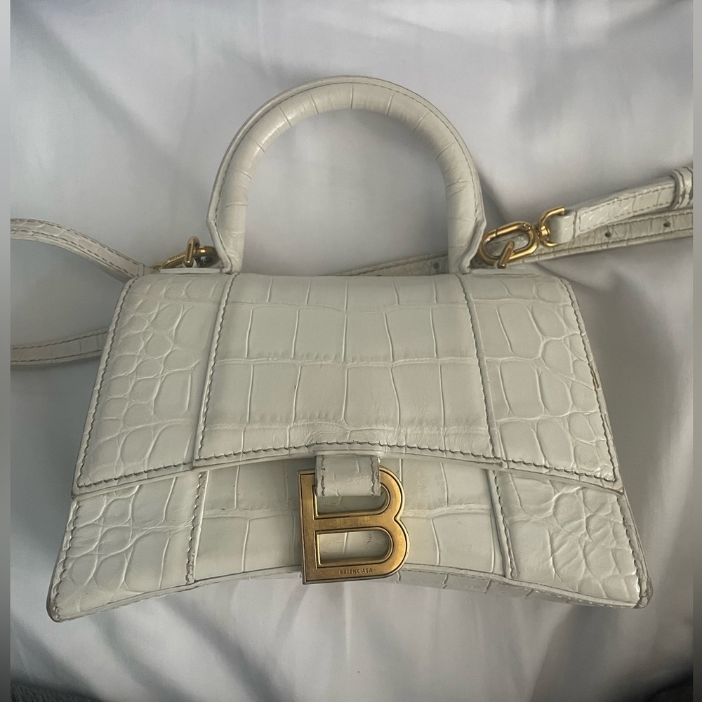 Balenciaga White Mini Croc-Embossed Bag